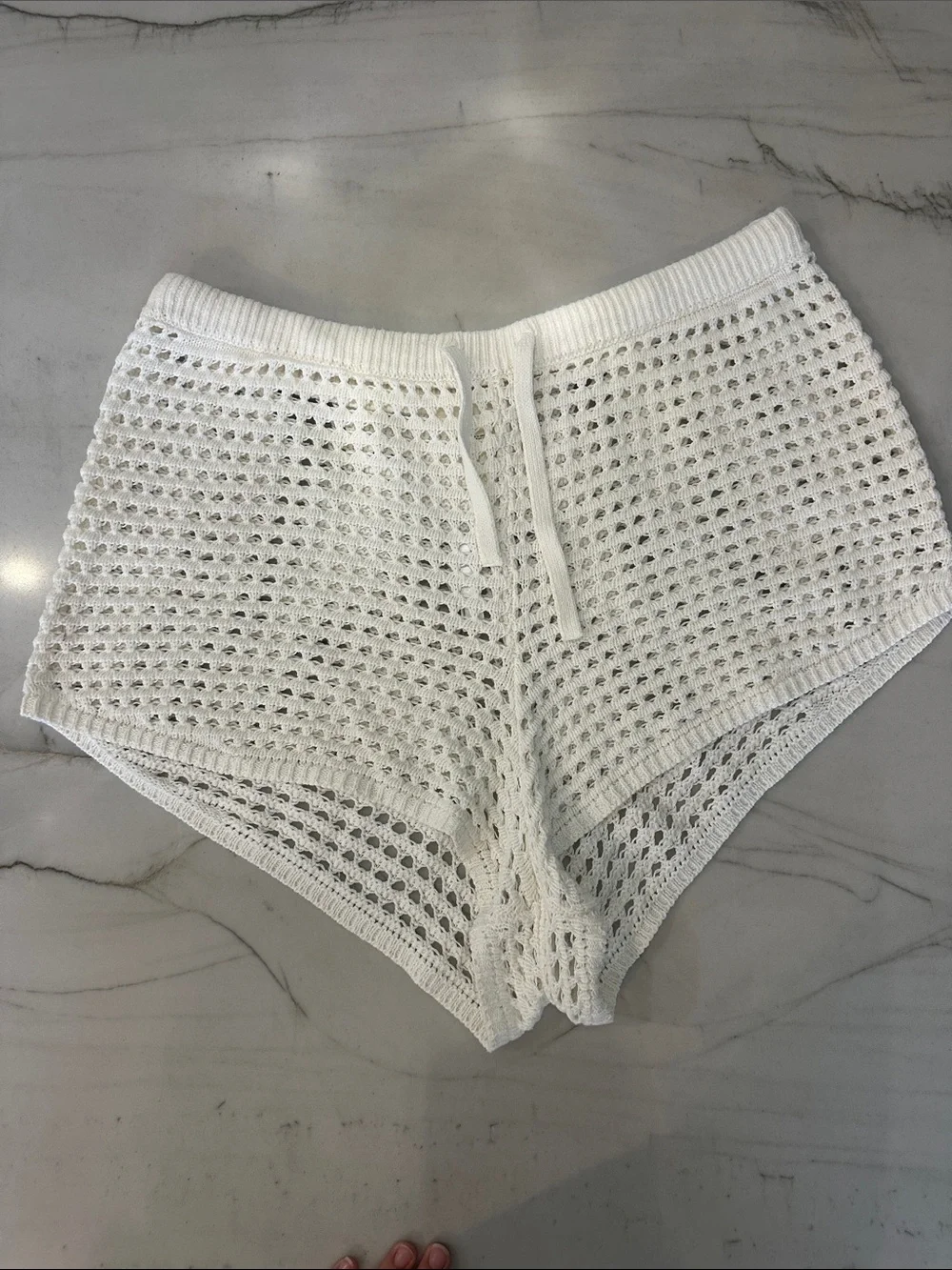 Anthropologie White Crochet High-Waist Knit Shorts